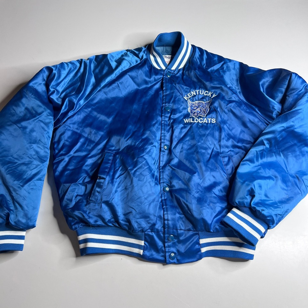 Vintage Chalk Line Kentucky Wildcats Satin Bomber Jacket Blue Mens Large USA